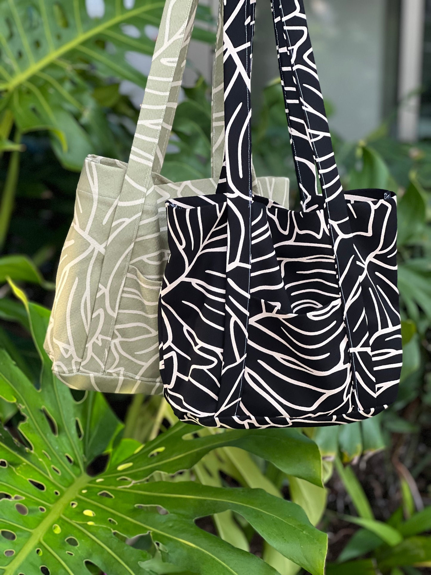 Black Monstera Tote Bag