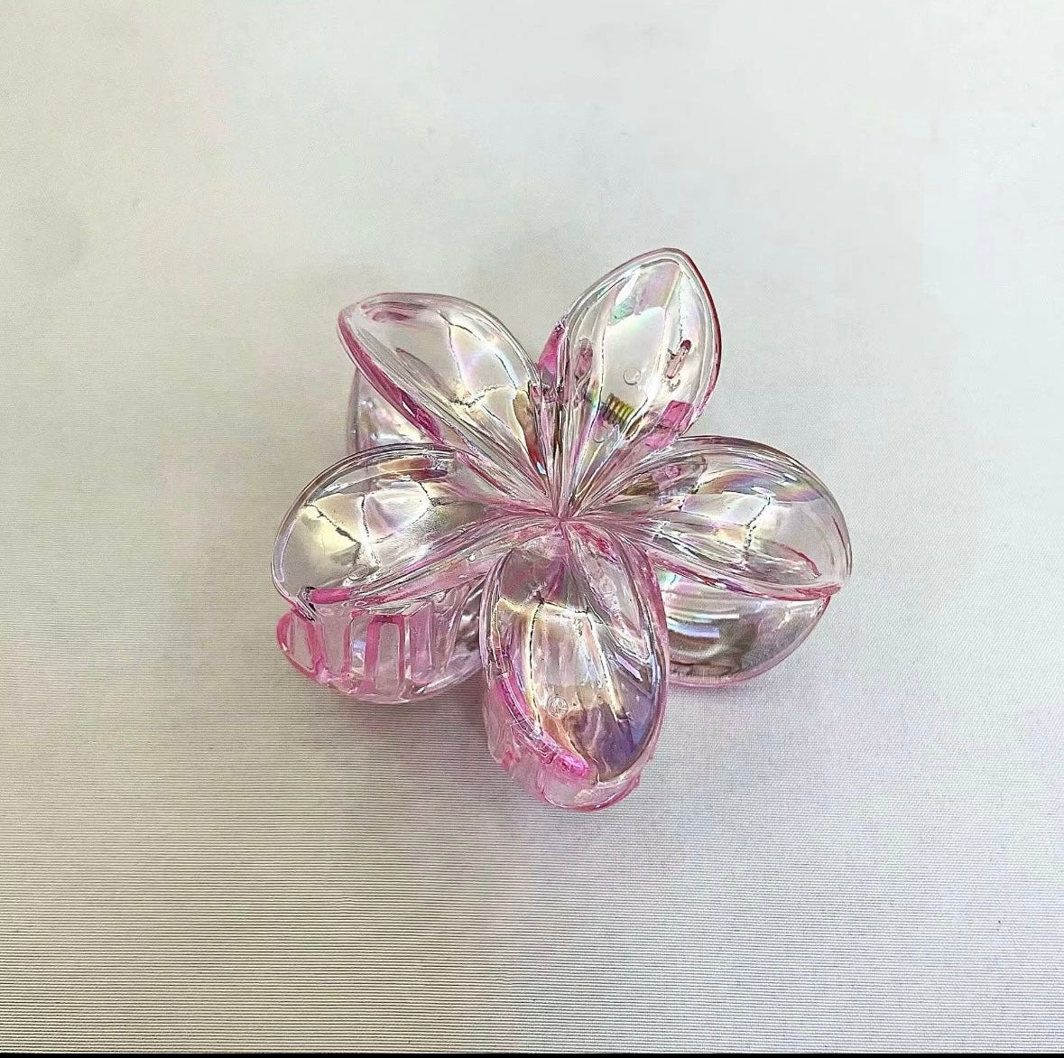 Clear Pink Plumeria Hair Claw Clip