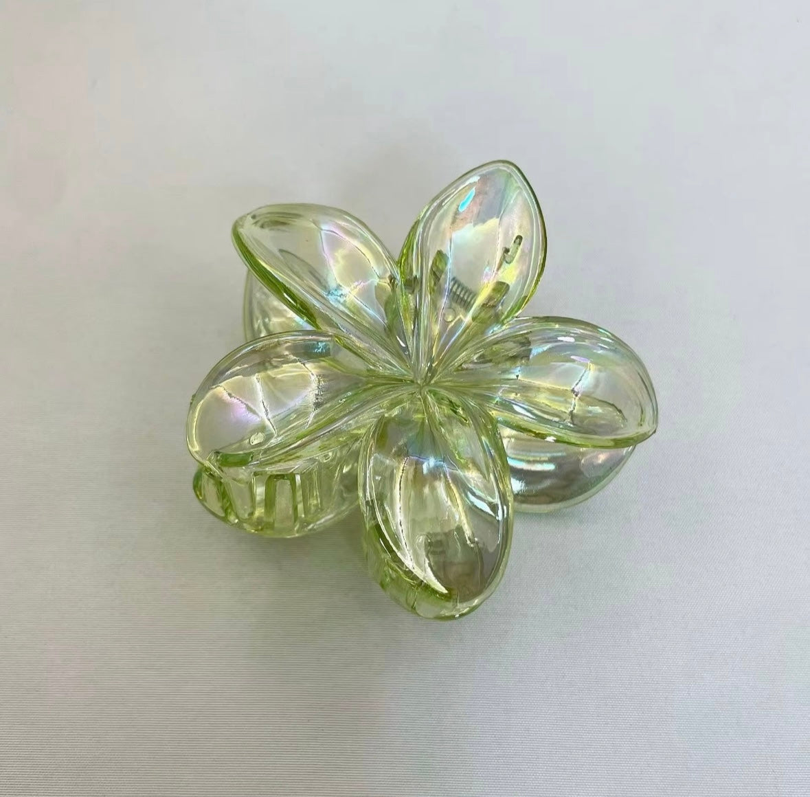 Clear Green Plumeria Hair Claw Clip