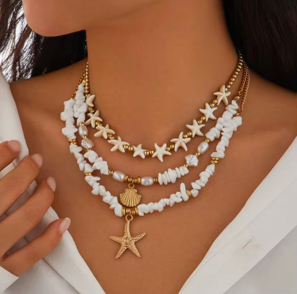 Star Fish Layered Matching Necklace Set