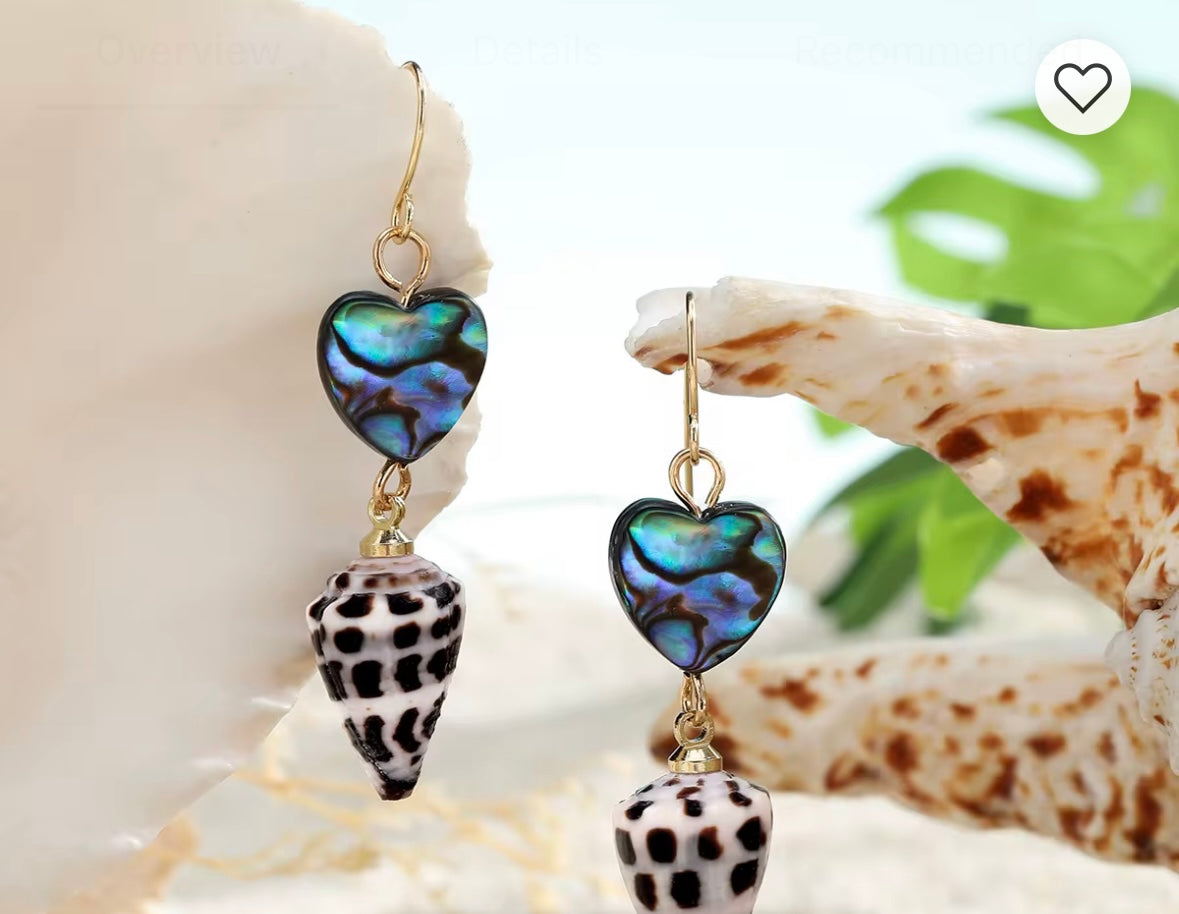 Heart shaped Abalone Natural Shell Earrings