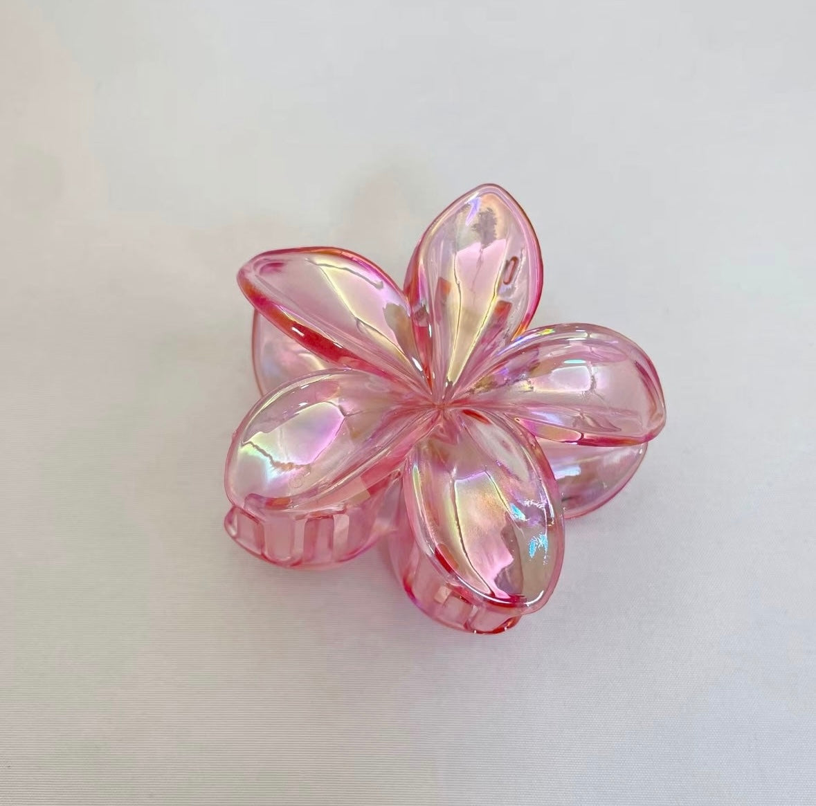 Clear Dark Pink Plumeria Hair Claw Clip