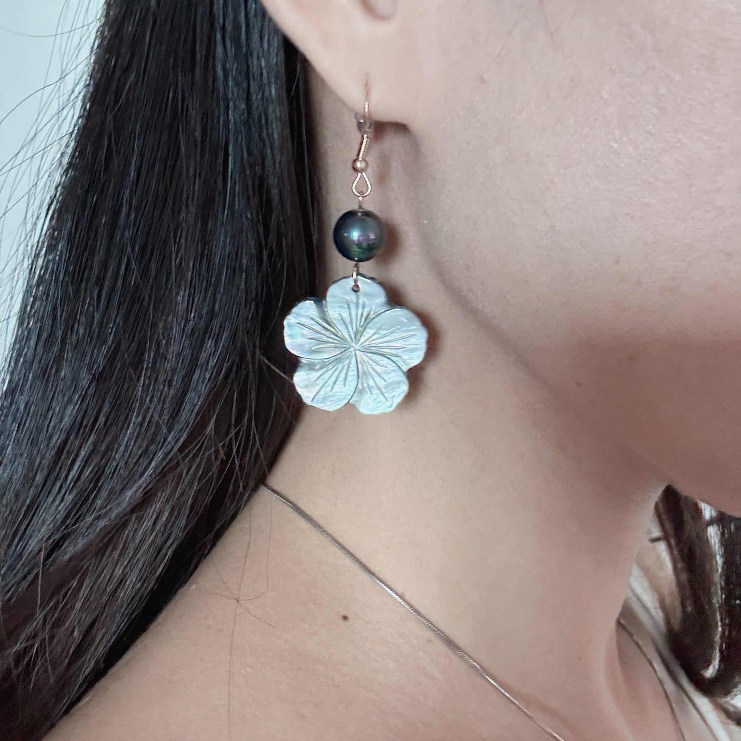 Hibiscus Flower Pearl Earring