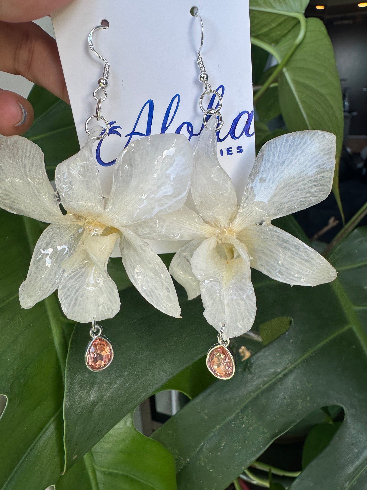 White Orchid with colorful Gem