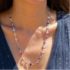 Silver rainbow color hearts necklace