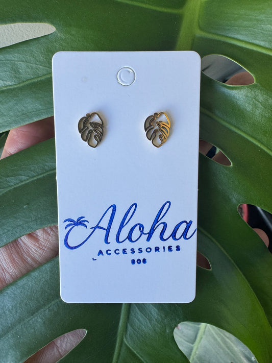 Mini Gold Monstera Earrings