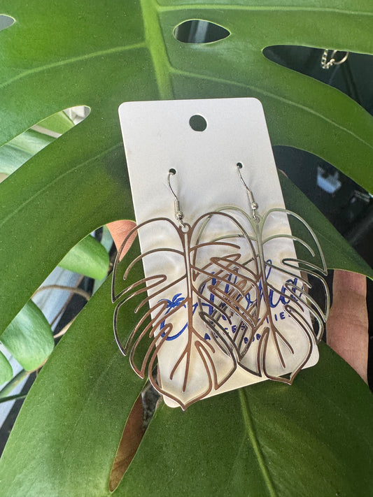 Monstera Metal Earrings