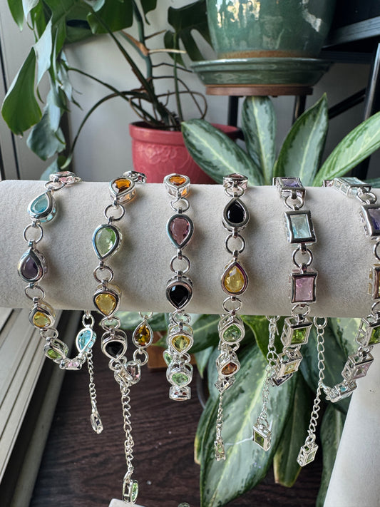 Sterling Silver Bracelet with Gems