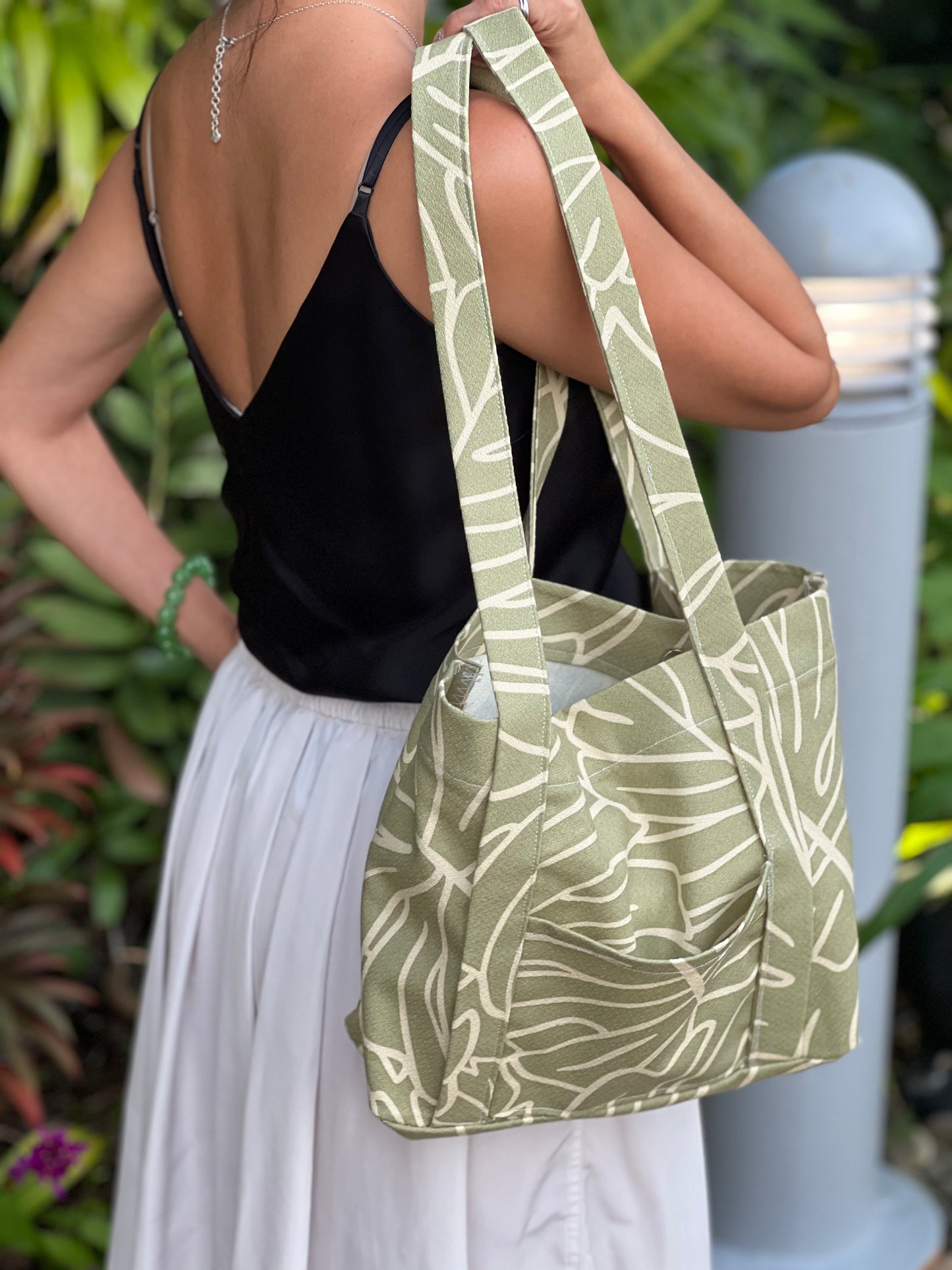 Green Monstera Tote Bag