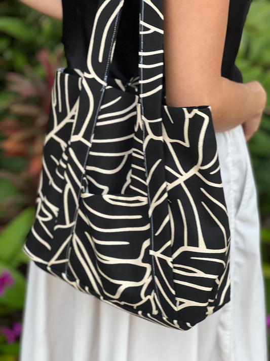 Black Monstera Tote Bag