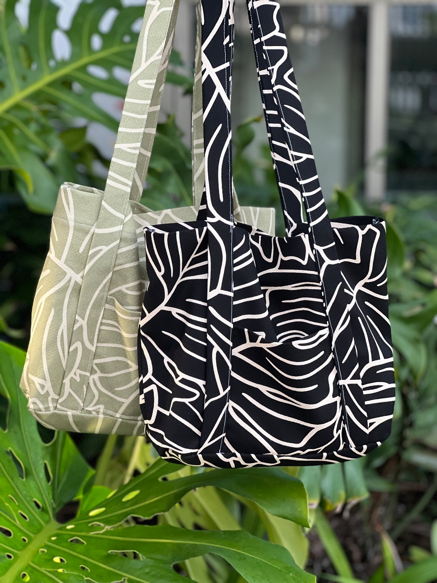 Black Monstera Tote Bag