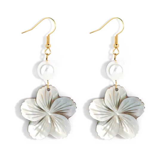 Hibiscus Flower Pearl Earring